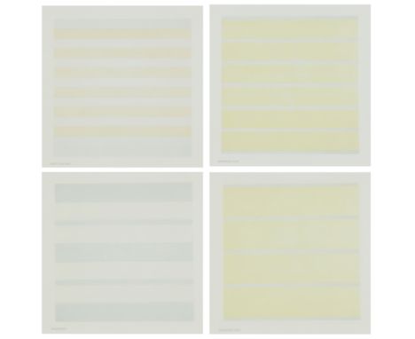 Agnes Martin, American/Canadian 1912-2004,  Innocent love; Innocence; Happiness - glee; Happy holiday, 2000;  each lithograph