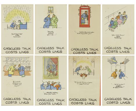Fougasse (Cyril Kenneth Bird CBE), British 1887-1965,   Careless Talk Costs Lives, c. 1940 (set of eight posters);   each lit