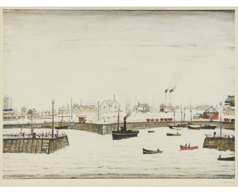 Laurence Stephen Lowry RBA RA, British 1887-1976,Harbour;lithograph in colours on wove,  signed in pencil,  with Guild blind 