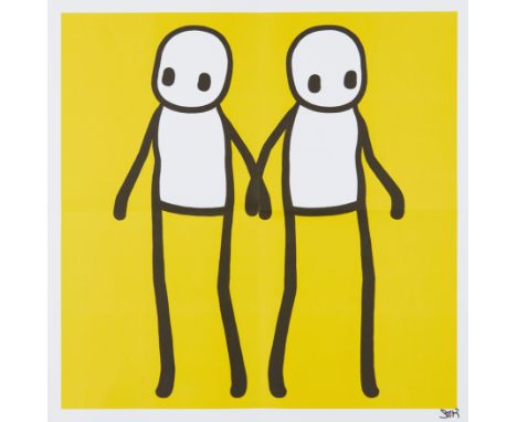 Stik,  British b.1979- Holding Hands (Yellow), 2020; offset lithograph in colours on 140gsm wove,  signed in black ink,  publ