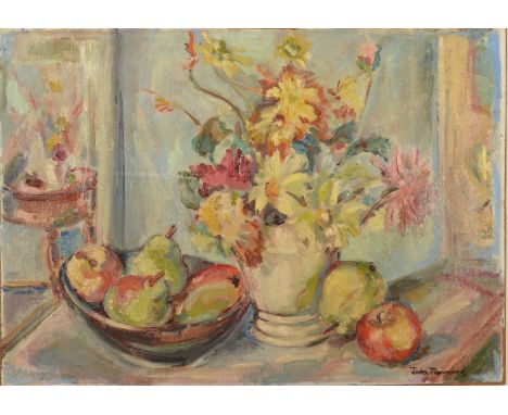 JOHN TUNNARDStill Life with Fruit & Flowersoil on canvas, laid down42.5 x 59cm  From a remarkable collection of works by John