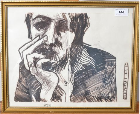 DANNY FOXSelf Portrait Black felt tip and ball point penSigned, inscribed and dated '0827 x 35cm
