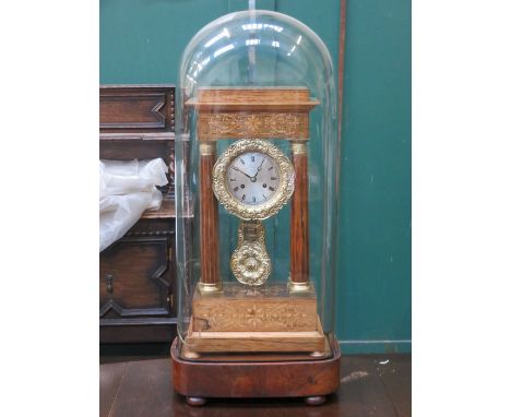 DECORATIVE INLAID EMPIRE STYLE FRENCH MANTEL CLOCK UNDER GLASS DOME, CIRCA 1880 (AT FAULT)