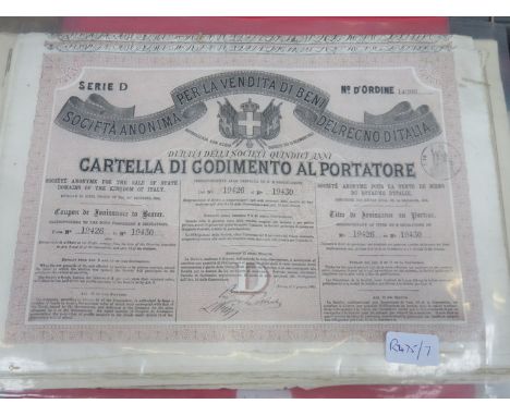 APPROXIMATELY EIGHTEEN 1864 ITALIAN SHARE CERTIFICATES AND APPROXIMATELY TWENTY-TWO 1913 RUSSIAN SHARE CERTIFICATES