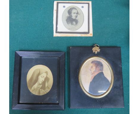 19th CENTURY OVAL MINIATURE, SMALL FRAMED PRINT OF MADONNA AND SMALL SLIDE DEPICTING MR SCOTT RUSSELL, BUILDER OF THE GREAT W
