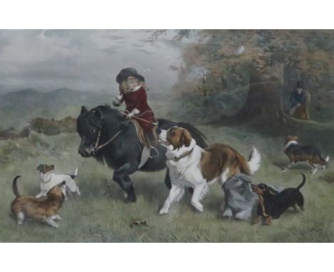 LARGE FRAMED VICTORIAN POLYCHROME PRINT- A SCRATCH PACK 