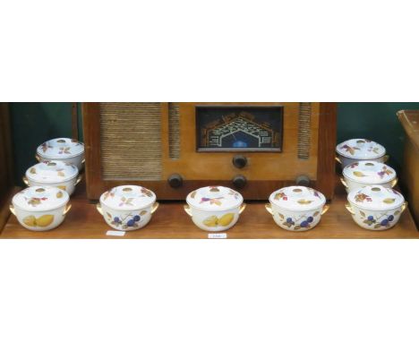 SET OF NINE ROYAL WORCESTER EVESHAM POTS WITH COVERS 
