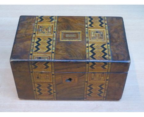 MARQUETRY INLAID WALNUT TWO SECTION TEA CADDY