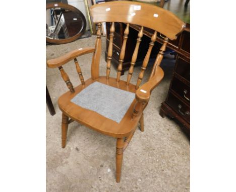 BEECHWOOD FRAMED HARD SEATED STICK BACK ARMCHAIR   