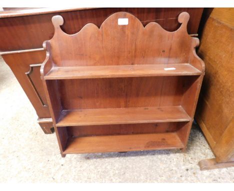 MAHOGANY WALL MOUNTED SHELF UNIT WITH THREE FIXED SHELVES   