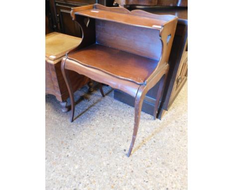 EDWARDIAN MAHOGANY BEDSIDE TABLE WITH OPEN SHELF AND SINGLE DRAWER RAISED ON SABRE LEGS   