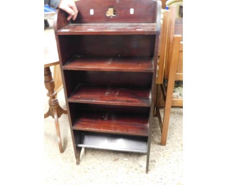 MAHOGANY FRAMED NARROW FOUR FIXED SHELF BOOKCASE WITH OPEN CLOVER BACK   