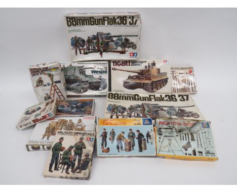 Selection of Unmade Tamiya Military Scale Modelsunmade kits in original boxes (contents not checked) including 88mm Gun Flak 