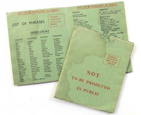 WW2 RAF Aircrew Escape &amp; Evasion List of Phrases. Italy etc.A scarce example of the card issued to RAF aircrew with usefu