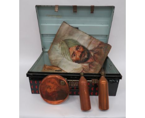 Large Vintage Metal Uniform Travelling Tin Trunk.A good clean example, with 'Japanned' effect to the exterior. .. Accompanied