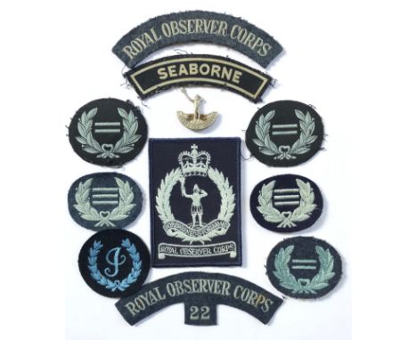 WW2 SEABORNE  Royal Observer Corps WW2 Printed Shoulder Title.A scarce example removed from a uniform light blue on dark blue