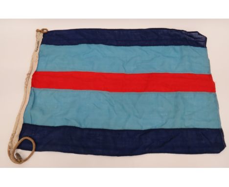 WW2 Air Marshall RAF Station Flagdark blue top and lower edges.  Light blue central panel with single red line.  White linen 