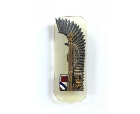 WW2 Polish Air Force 305 Squadron Uniform Badge.An extremely rare example of silver plate and enamel. Retaining original scre