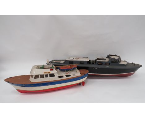 Large Model of a Marine Launch  48 inch, black and red painted wooden hull.  Grey painted wooden deck and cabins.  Internal p