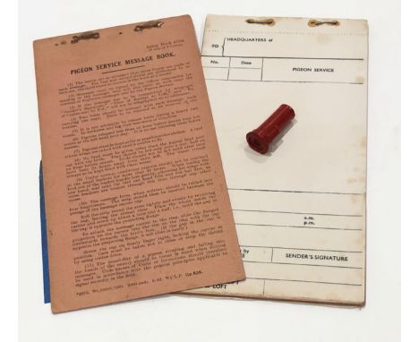 WW2 British Pigeon Service Message Book &amp; Capsule. A scarce example of Army Book 418a 'Pigeon Service Message Book', this