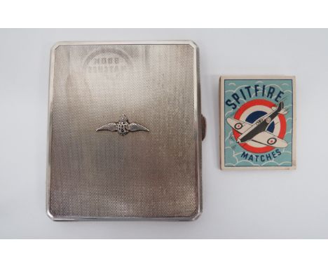 Royal Air Force Silver Cigarette Casesilver hallmarked B'ham 1938/39.  Rectangular, engine turned, flip open case.  The face 