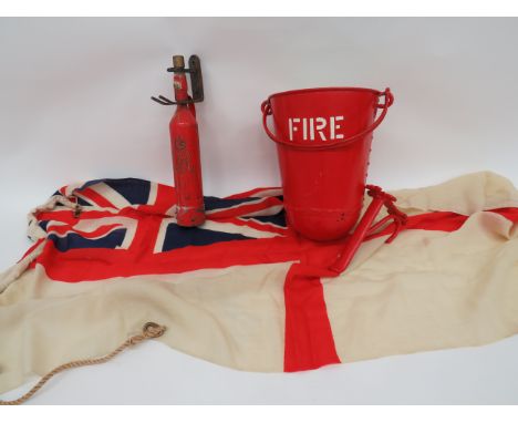 Small Selection of RAF/FAA Station Equipmentconsisting printed cotton, white ensign flag.  White cotton with central cross wi