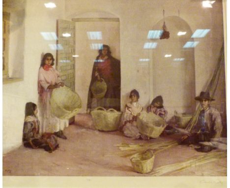 Framed and glazed print by Gerald Kelly signed by artist and one other watercolour