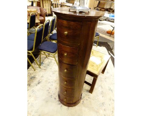 Unusual mahogany pillar chest of six drawers, H: 120 cm 