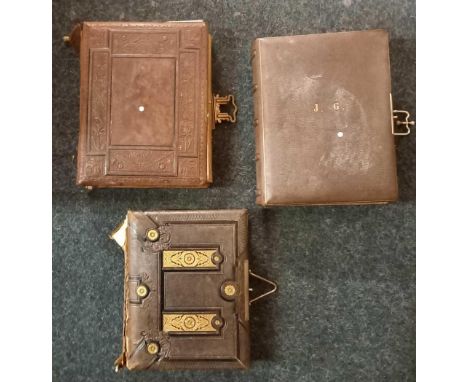 3 LARGE LEATHER BOUND VICTORIAN PHOTO ALBUMS WITH MANY PORTRAIT PHOTO'S 