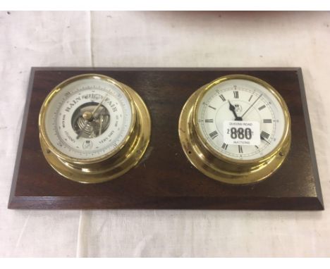 MODERN CLOCK &amp; BAROMETER ON WOODEN BOARD