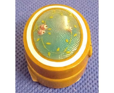 BRASS &amp; ENAMEL OVAL PILL BOX