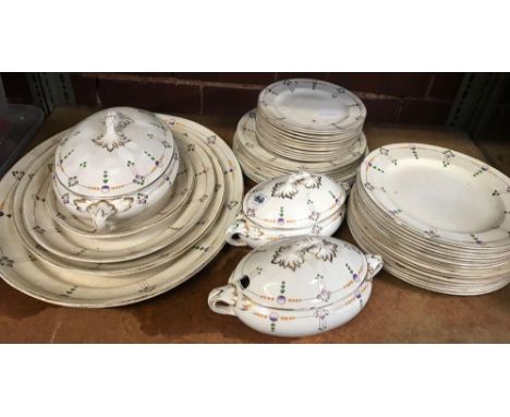 SHELF OF DEANS BURSLEM DINNER WARE WITH VARIOUS SIZED PLATES, TUREEN'S, MET PLATES ETC