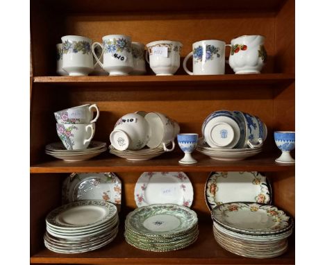 4 SHELVES OF MIXED CUPS &amp; SAUCERS &amp; PLATES