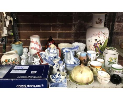 SHELF OF VARIOUS CHINA &amp; GLASSWARE
