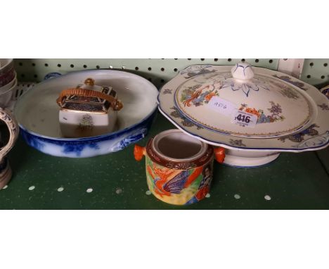 SHELF OF DECORATIVE PLATES &amp; OTHER CHINAWARE