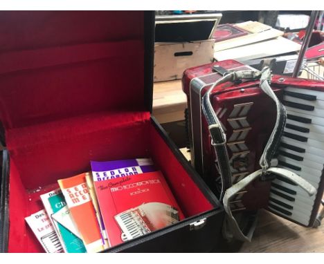 PARROT PIANO ACCORDION &amp; CASE WITH MUSIC BOOKS