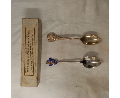 AN E.P RIFE CLUB SPOON IN BOX &amp; A SILVER &amp; ENAMEL SPOON