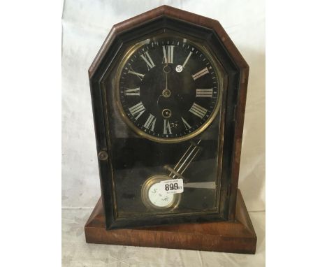 2 WOODEN MANTEL CLOCK, 1 DOME FORM &amp; 2 WITH ARCHED TOP - UNKNOWN IF WORKING A/F