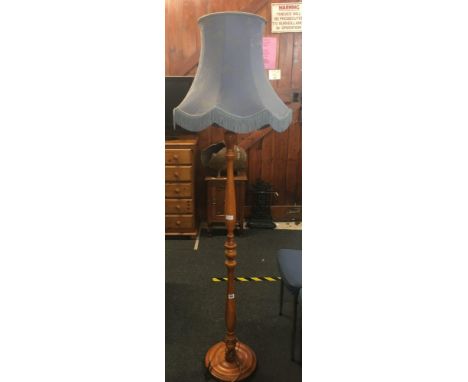 STAINED WOODEN STANDARD LAMP WITH SHADE 