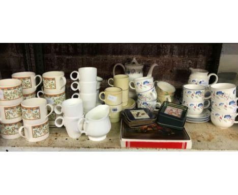 SHELF OF CHINA &amp; POTTERY TEA WARE, COASTERS, TABLE MATS ETC