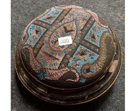 DECORATED LEATHER POUFFE &amp; BEADED FOOTSTOOL - BOTH A/F