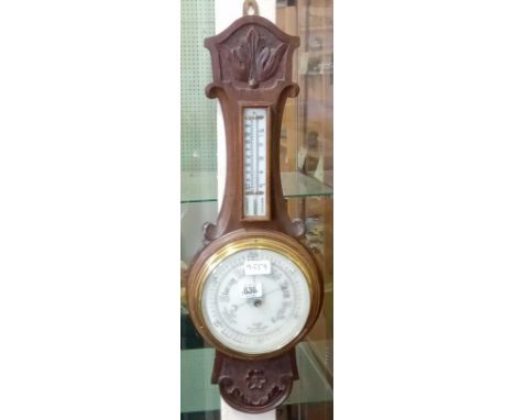 BANJO BAROMETER WITH FLORAL CARVING 25'' TALL