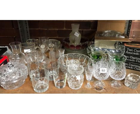 SHELF OF VARIOUS CUT GLASS &amp; CRYSTAL GLASSWARE ETC.