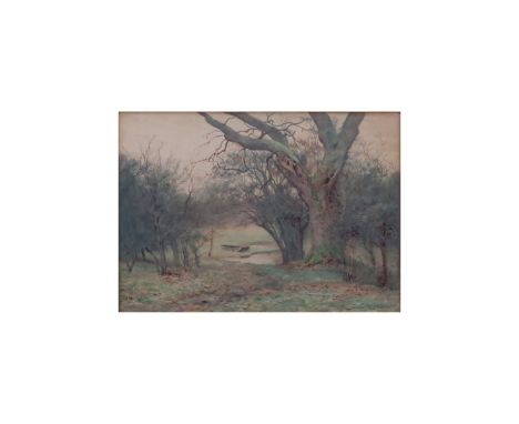 Wilmot Pilsbury, British (1840-1908) Watercolor "The Bungalow Shore" Signed Lower Right 1593. Depicts a old country scene wit