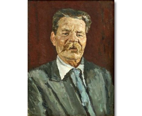 Vintage Russian Oil On Board, Portrait Of Maxim Gorky, Unsigned. 15-7/8" H X 12" W, Frame Measures 21-3/4" H X 17-3/4" W Cond