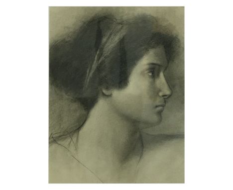 Attributed to: Francesco Paolo Michetti, Italian (1851-1929) Charcoal drawing "Female Portrait". Unsigned. Measures 11-1/4" x