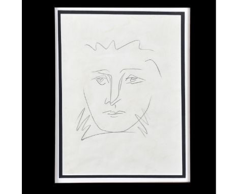 1930's French School Sketch In The Manner Of Jean Cocteau "Female Face". Unsigned. Measures 10" x 7", frame measures 14-1/8" 