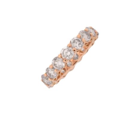 Approx. 4.26 Carat TW Round Brilliant Cut Fancy Pink Diamond and 18 Karat Pink Gold Eternity Band. Diamonds SI clarity. Ring 