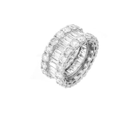 Approx. 10.0 carat TW Round Brilliant and Baguette Cut Diamond and Platinum Eternity Band. Diamonds D-E color, VVS-VS clarity