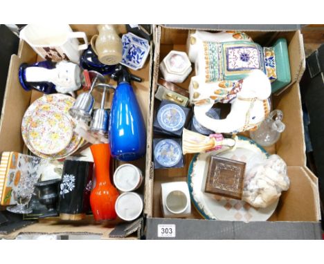 A mixed collection of ceramic items to include large modern elephant figure, damaged Bass advertising< Bells advertising wate